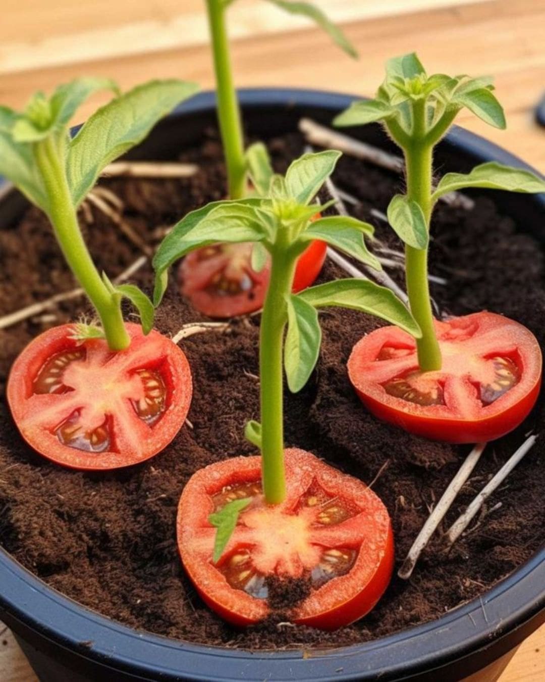 Pflanzen Sie Rosen in Tomatenscheiben und beobachten Sie, wie die Magie geschieht